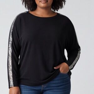 Chloe & Jasmine Black Top Silver Glitter stripe Accents plus size Glam